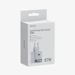 Зарядно устройство, HikVision GaN Fast Charger 2C 67W, USB-C retractable cable & USB C Port, Universal Compatibility (phones, tablets, laptops, switch and other devices), Portable