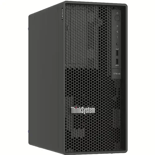 Сървър, Lenovo ThinkSystem ST50 V3, Xeon E-2414  (4C 2.6GHz 8MB Cache/55W), SW RAID, 2x960GB Micron 5400 Pro SSD, 1x16GB, 500W 94%, No DVD, 3 year