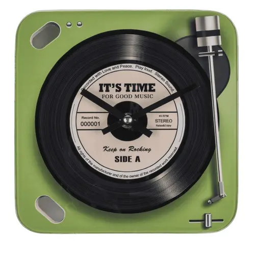 Стъклен стенен часовник Грамофон 20х20см.