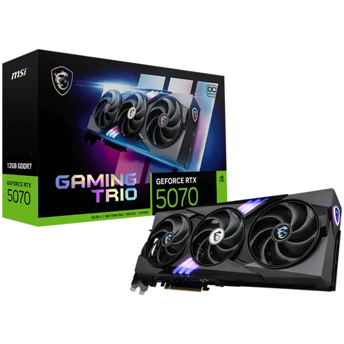 MSI Video Card Nvidia GeForce RTX 5070 12G GAMING TRIO OC, 12GB GDDR7, 192bit, Effective Memory Clock: 28000MHz, Boost: 2610 MHz, 6144 CUDA Cores, PCIe 5.0, 3x DP 2.1b, HDMI 2.1b, RAY TRACING, Triple Fan, 1x16pin, 650W Recommended PSU, 3Y