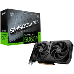 MSI Video Card NVIDIA GeForce RTX 5060 Ti 8G SHADOW 2X OC PLUS, 8GB GDDR7, 128-bit, 2617 MHz Boost, 4608 CUDA Cores, PCIe 5.0 (x8), 3x DP 2.1b, HDMI 2.1b, RAY TRACING, Dual Fan, 180W TDP, 8-pin PCIe Power, G-SYNC, 2-Slot, 3Y