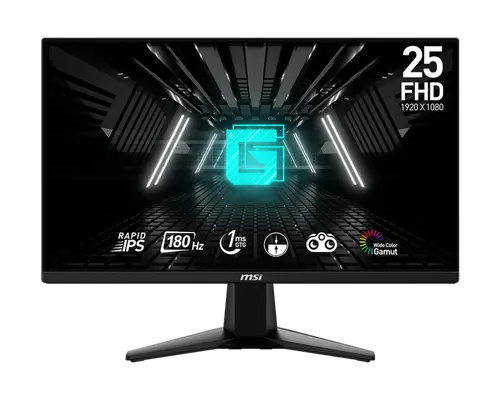 Монитор, MSI G255F, 24.5", Rapid IPS, 180Hz, 1ms, 1920x1080 FHD, Anti-glare, Adaptive-sync, Night Vision, Frameless, Anti-Flicker, Less Blue Light, 300 nits, 1000:1, 100M:1, 1x Display Port (1.2a), 2x HDMI (2.0b), Headphone out, Tilt, FRAMELESS, 3.24 kg