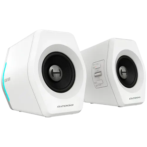 Edifier G2000 2.0 Audio System, BT V5.1, USB, AUX, 2.75-inch Drivers, RGB Lighting, 16W (RMS), White