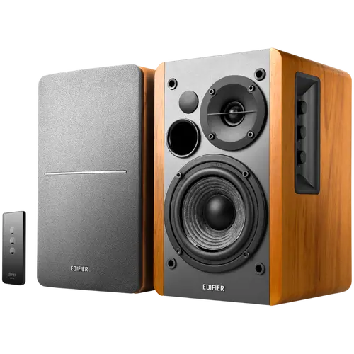 Edifier R1280T 2.0 Bookshelf Speakers, RCA, 0.5-inch Tweeters, 4-inch Drivers, 42W (RMS), Control Knobs and Remote Control, Brown