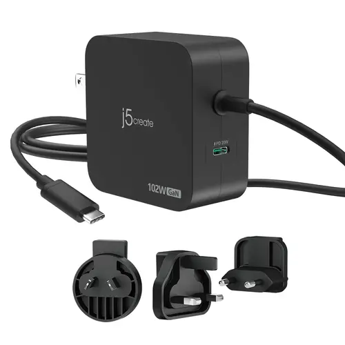 j5create JUP25102V Зарядно 220V-  GaN 102W  USB-C 2порта- за лаптопи, таблети, телефони