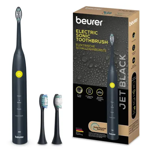 Електрическа четка за зъби, Beurer SC 30 Jet Black, Electric Sonic Toothbrush, up to 80,000 mov/min, 4 cleaning programs: Clean, White, Polish, Gum Care, Int. 2-min. timer, Incl. 2 toothbrush heads and USB-C charging cable, 15 days of battery life