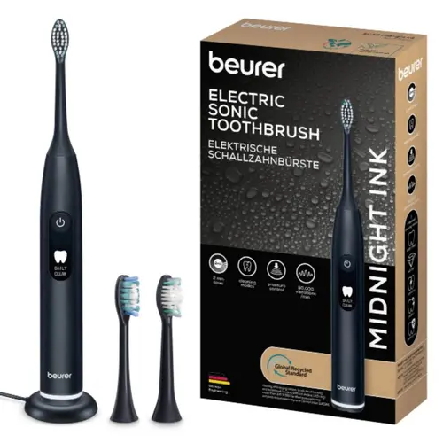 Електрическа четка за зъби, Beurer SC 50 midnight ink, Electric Sonic Toothbrush, up to 80,000 mov/min, 5 cleaning programs: Clean, Sensitive, Polish, Gum Care, Whiten, Pressure sensor , 2-min. timer, Incl. 2 toothbrush heads and magnetic charging plate, 22 days of battery life Електрическа четка за зъби, Beurer SC 50 midnight ink, Electric Sonic Toothbrush, up to 80,000 mov/min, 5 cleaning programs: Clean, Sensitive, Polish, Gum Care, Whiten, Pressure sensor , 2-min. timer, Incl. 2 toothbrush heads and magnetic charging plate, 22 days of battery life