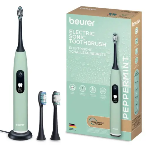 Електрическа четка за зъби, Beurer SC 50 peppermint Electric Sonic Toothbrush, up to 80,000 mov/min, 5 cleaning programs: Clean, Sensitive, Polish, Gum Care, Whiten, Pressure sensor , 2-min. timer, Incl. 2 toothbrush heads and magnetic charging plate, 22 days of battery life Електрическа четка за зъби, Beurer SC 50 peppermint Electric Sonic Toothbrush, up to 80,000 mov/min, 5 cleaning programs: Clean, Sensitive, Polish, Gum Care, Whiten, Pressure sensor , 2-min. timer, Incl. 2 toothbrush heads and magnetic charging plate, 22 days of battery life