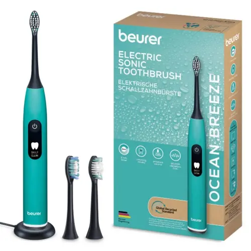 Електрическа четка за зъби, Beurer SC 50 ocean breeze Electric Sonic Toothbrush, up to 80,000 mov/min, 5 cleaning programs: Clean, Sensitive, Polish, Gum Care, Whiten, Pressure sensor , 2-min. timer, Incl. 2 toothbrush heads and magnetic charging plate, 22 days of battery life Електрическа четка за зъби, Beurer SC 50 ocean breeze Electric Sonic Toothbrush, up to 80,000 mov/min, 5 cleaning programs: Clean, Sensitive, Polish, Gum Care, Whiten, Pressure sensor , 2-min. timer, Incl. 2 toothbrush heads and magnetic charging plate, 22 days of battery life