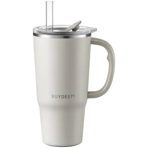 BUYDEEM Thermo Mug With Straw 700 ml, model DS57, color Oats White