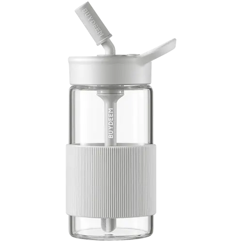BUYDEEM Portable Glass Straw Bottle 500 ml, model CD1017, color Oats White
