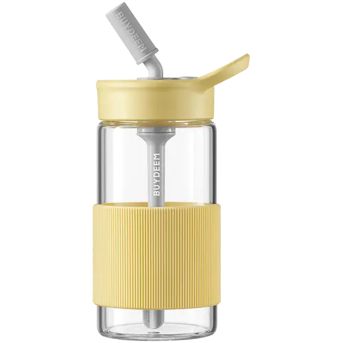 BUYDEEM Portable Glass Straw Bottle 500 ml, model CD1017, color Mellow Yellow