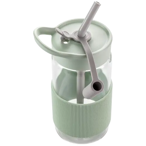 BUYDEEM Portable Glass Straw Bottle 500 ml, model CD1017, color Cozy Greenish