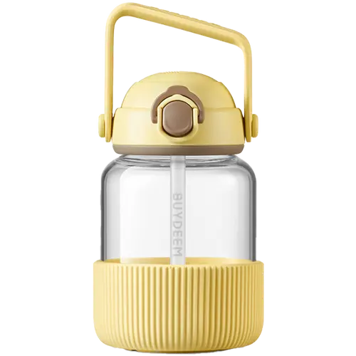 BUYDEEM Pop-Up Straw Glass Bottle 800 ml, model DG78, color Mellow Yellow