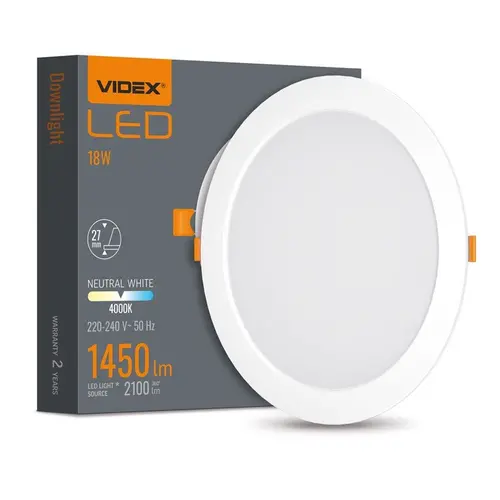 LED ЛАМПА VLE-DLBR-184 DOWNLIGHT RD 18W/4K/WH VIDEX